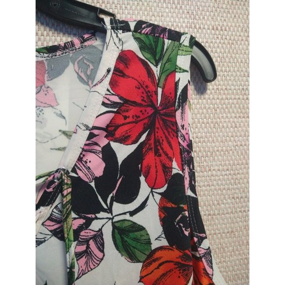 Plus Size Long Length Tropical Floral Blouse Size 3X with front lace up tie - Picture 3 of 7